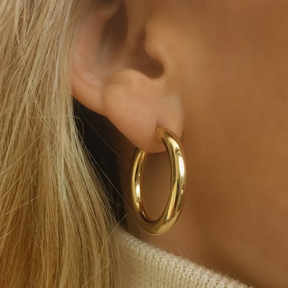 Thick 4 mm Gold Hoop Earrings Real 10K Yellow Gold Hoops NEW! Stamped 10K ITALY - Picture 5 of 6